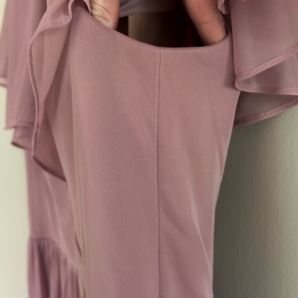 AZAZIE Jael Dusty Mauve V-Neck Ruffle Maxi Dress Bridesmaid Formal Gown Size 12 - Picture 8 of 15